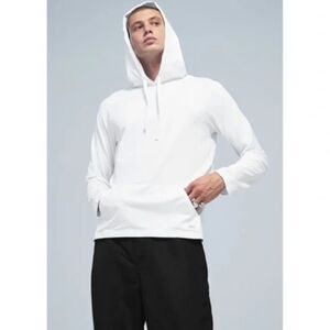 Alo Mens Conquer Hoodie Cover Up White Long Sleeve Size Medium